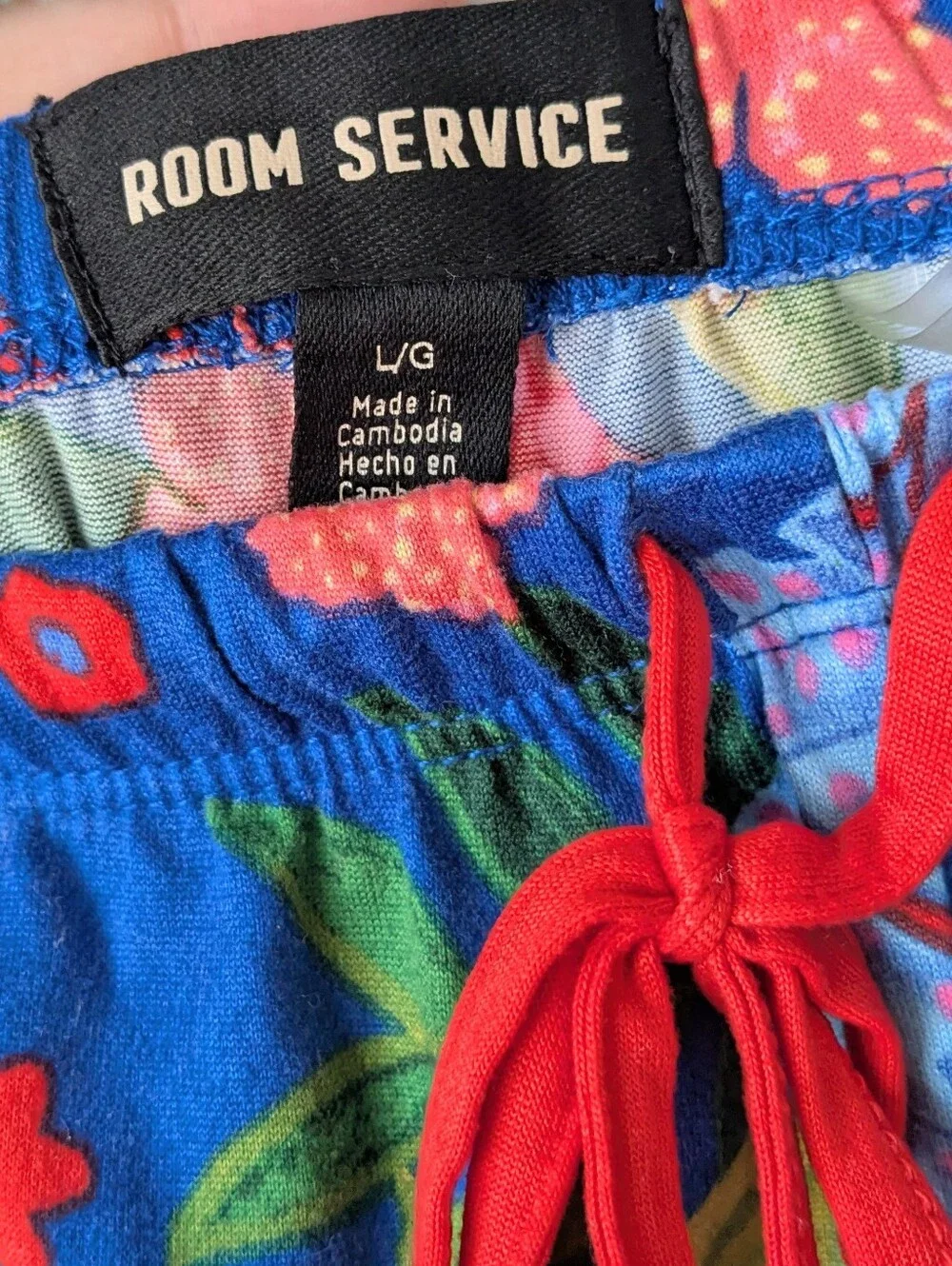 Room Service Floral Pajama Set Button Down Top Pants Blue Red L/G